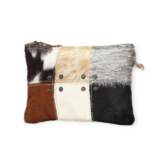 Myra Bag Button Squares Cowhide Leather Hand Bag - Picture 1 of 10